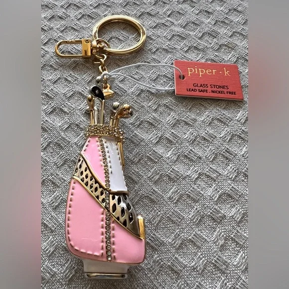 NWT gorgeous and whimsical Piper•K golf bag and clubs pink and cream key ring. - Picture 11 of 12
